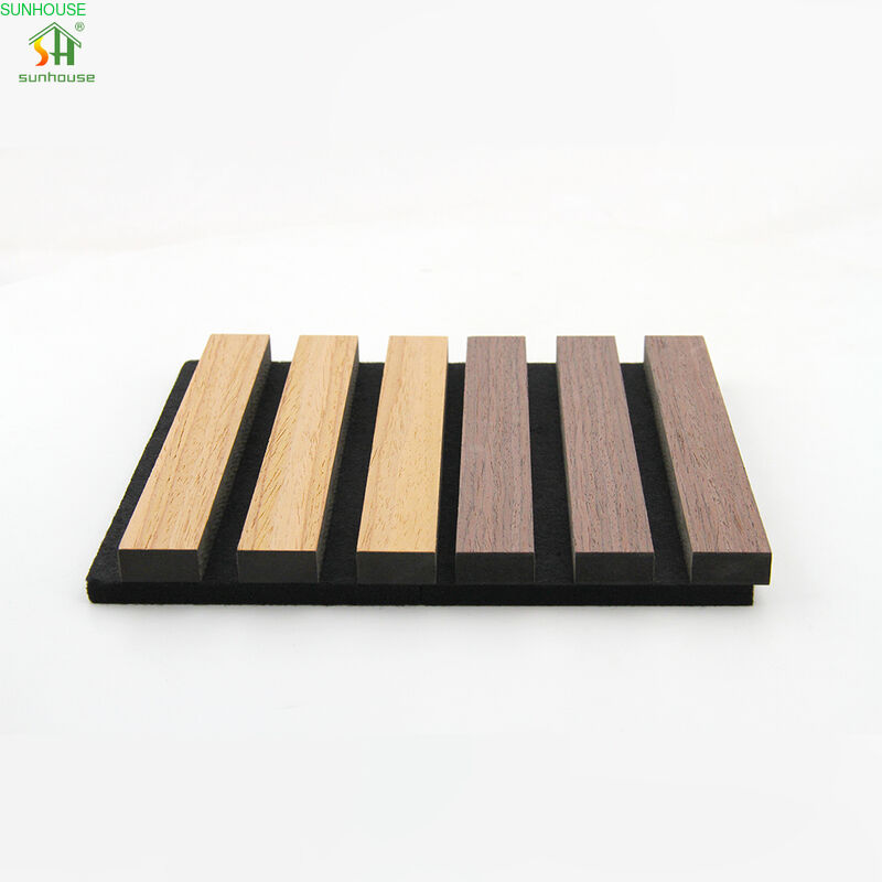 High Quality Class a Fire Rating Acoustic Wall Panel Sunhouse Pet Felt Slatted Wooden Panel for Modern Living Room Design