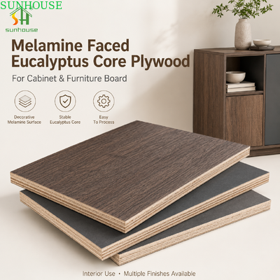 18 mm de madera contrachapada con cara de melamina de núcleo de eucalipto tablero de muebles para armarios armarios y fabricación de muebles de interiores