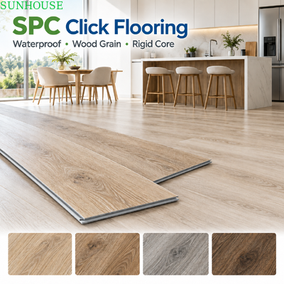 Un buen precio. 4mm 5mm 6mm SPC Click Flooring Core rígido Opciones de espesor de tablón de vinilo para proyectos residenciales y comerciales en línea
